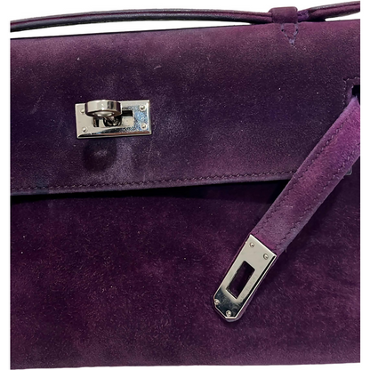 Hermes vintage Kelly pochette suede in purple stamp square H