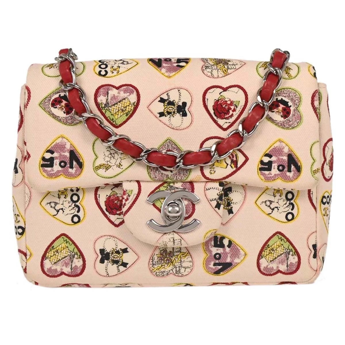 Chanel 2006 Canvas Valentine Mini Classic Square Flap Bag