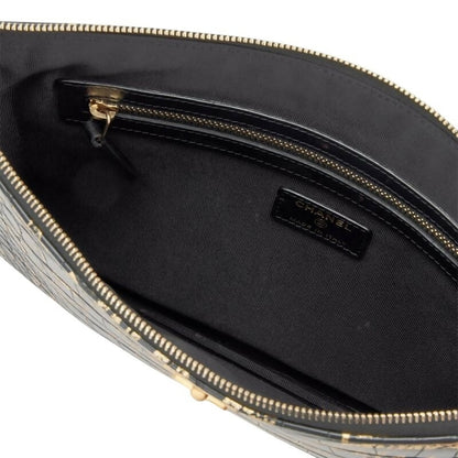 Chanel 19A Paris New York Egyptian Croc Embossed Graffiti Medium O Case Clutch