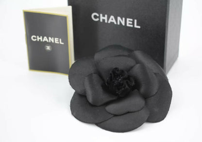 Chanel Vintage 81-85 Silk Black Large Camellia Brooch