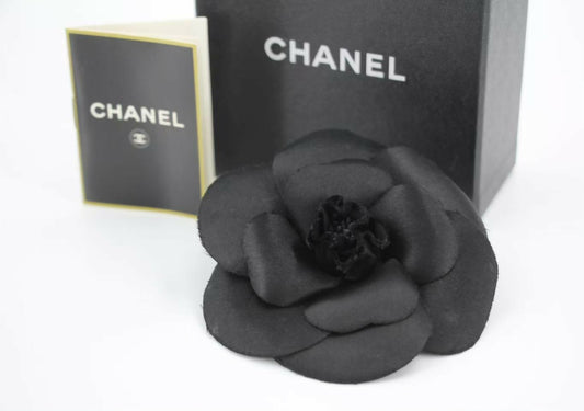 Chanel Vintage 81-85 Silk Black Large Camellia Brooch