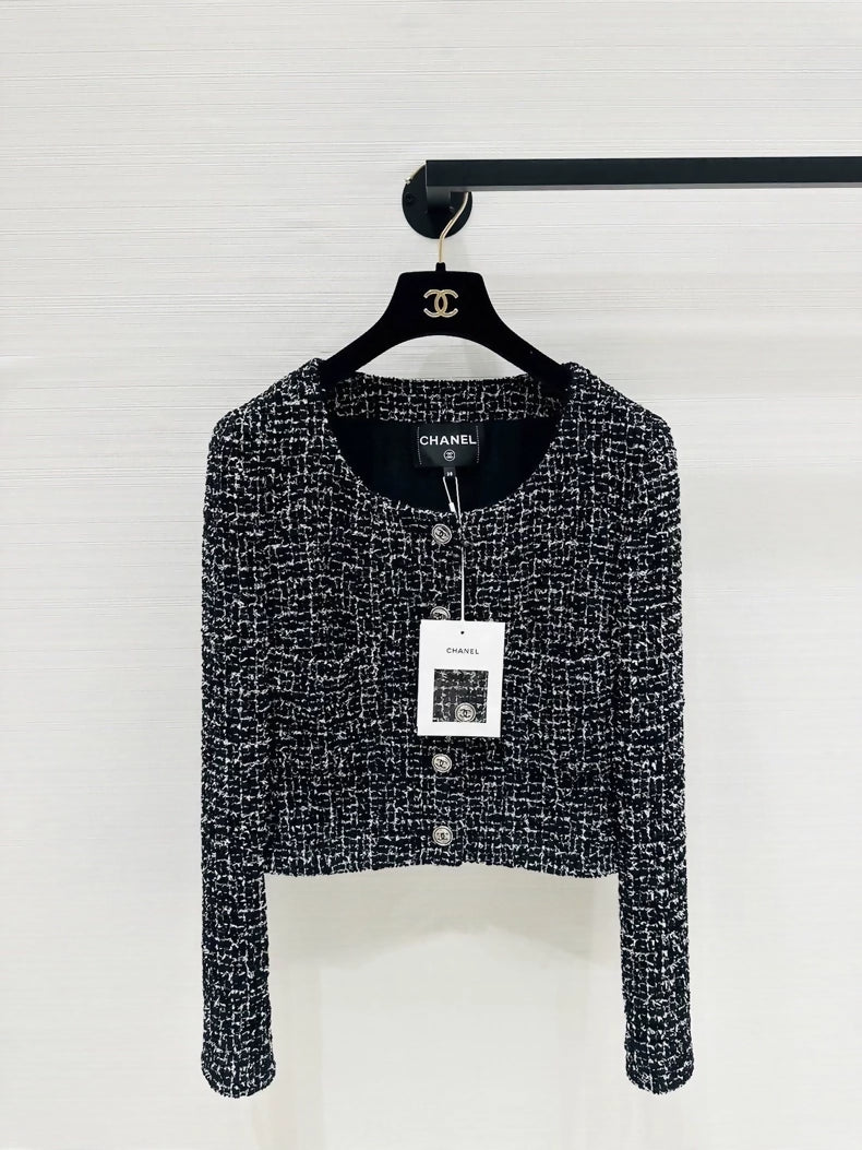 Chanel 24B black and white tweed jacket