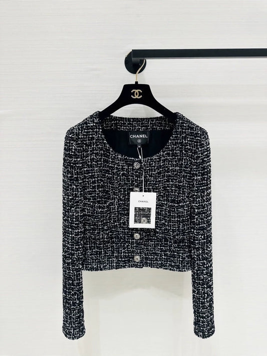 Chanel 24B black and white tweed jacket