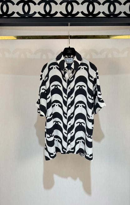 Chanel 21p black and white wavy pattern short-sleeved T-shirt