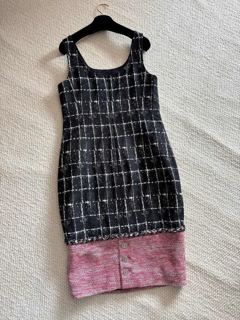 Chanel 14S Black and Pink Tweed Dress
