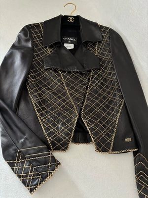 Chanel 2011 Byzantine Gold Quilted Chain Lambskin Leather Jacket