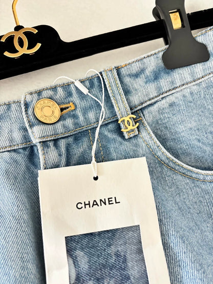 Chanel 26A Light Blue Denim Wide-Leg Pants