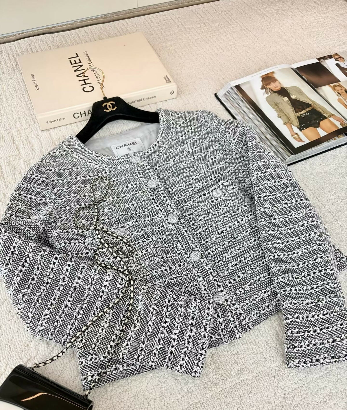 Chanel 24P Grey Braided Woven Tweed Jacket