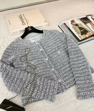 Chanel 24P Grey Braided Woven Tweed Jacket