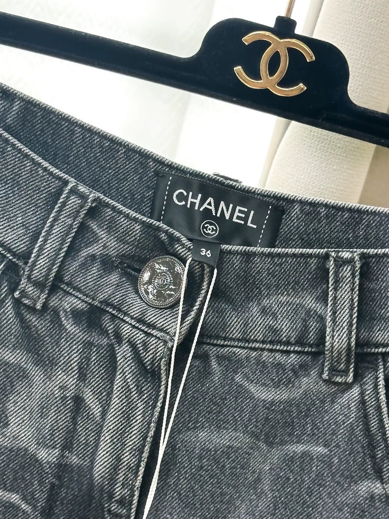 Chanel 23B Black boyfriend Wide Leg Jeans