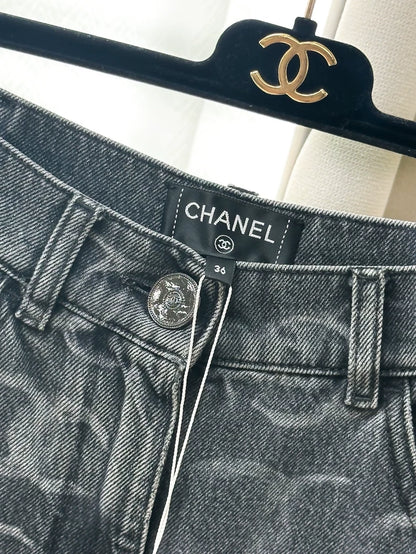 Chanel 23B Black boyfriend Wide Leg Jeans