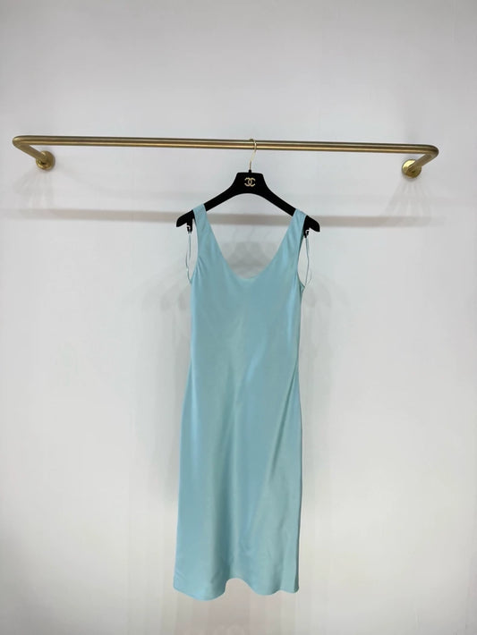 Chanel 23p turquoisesilk satin dress