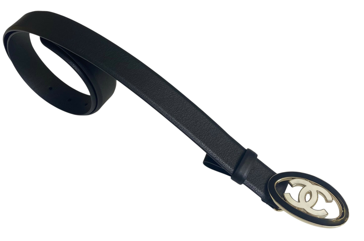 Chanel 24A Black White CC Enamel Lambskin Leather Belt Size 80/32