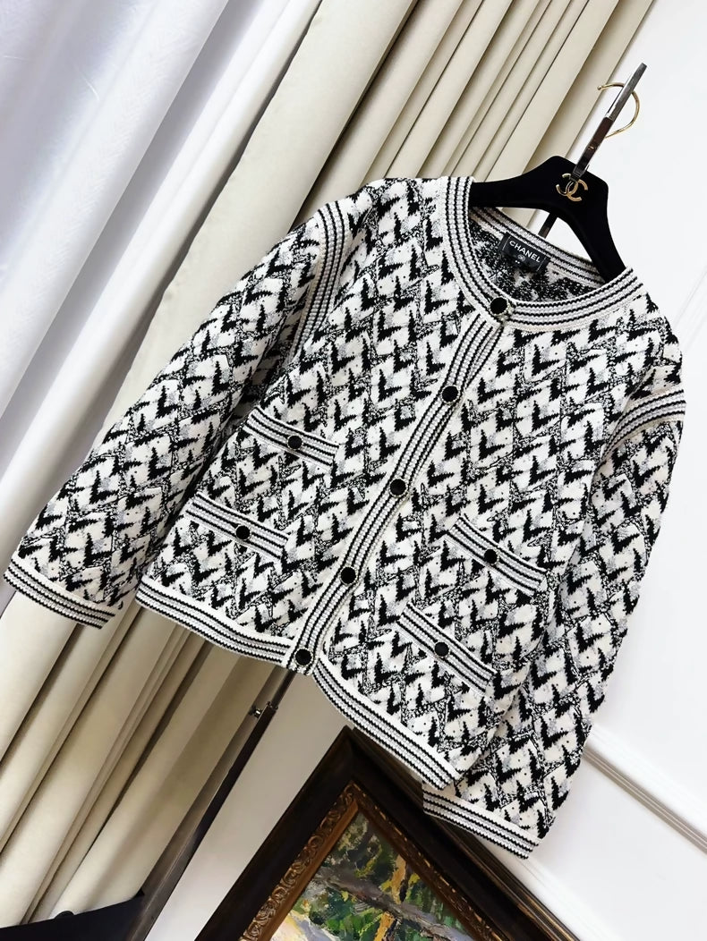 Chanel 21A Black and White Cardigan