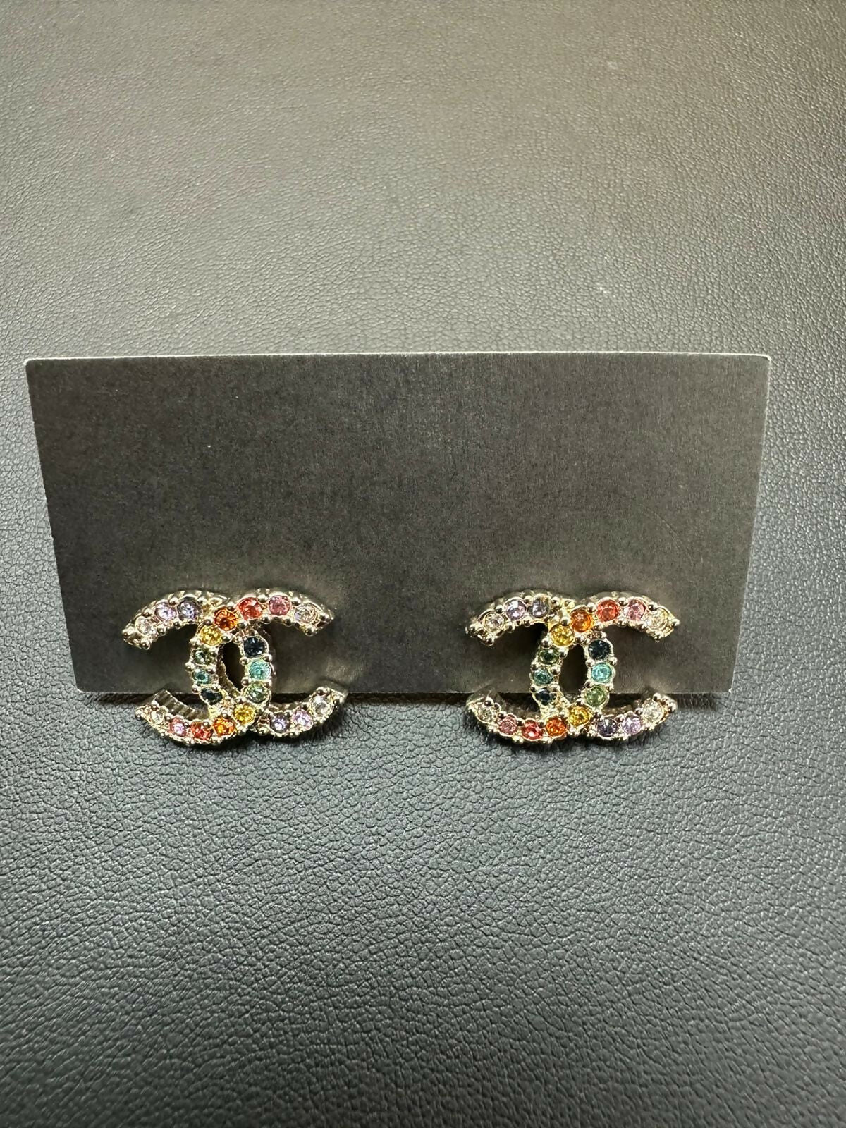 Chanel 2019 Rhinestone Multicoloured CC Stud Earrings