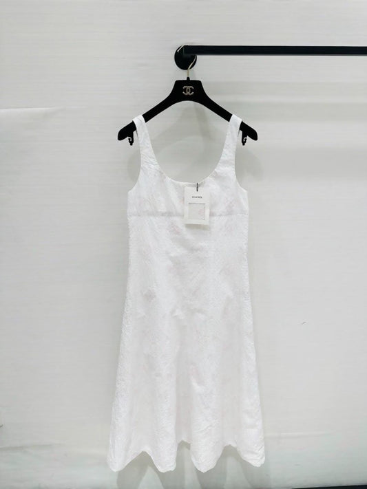 Chanel 26C White and Pink Double C Logo Print Dress
