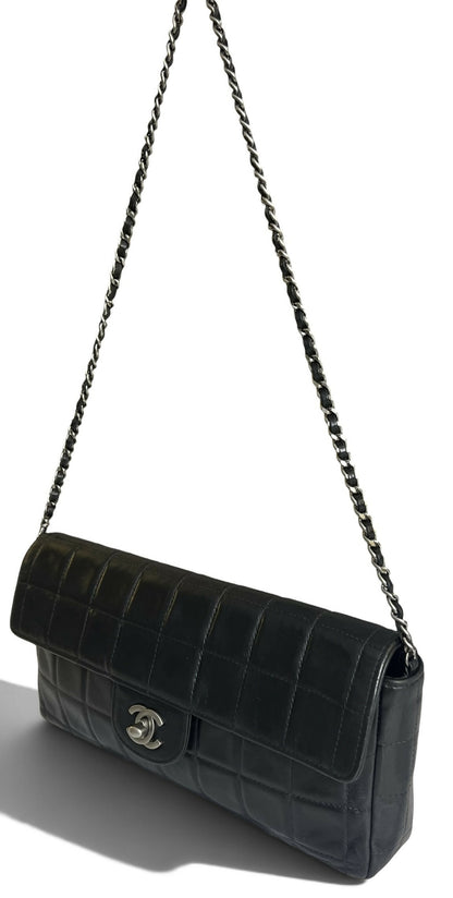 Chanel Black Lambskin East West Chocolate Bar Flap SHW