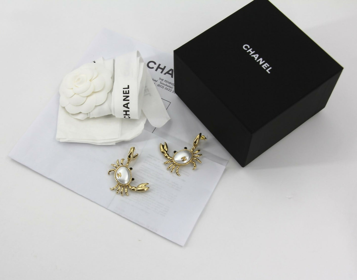 Chanel 26M Imitation Pearl and Metal Crab Stud Earrings