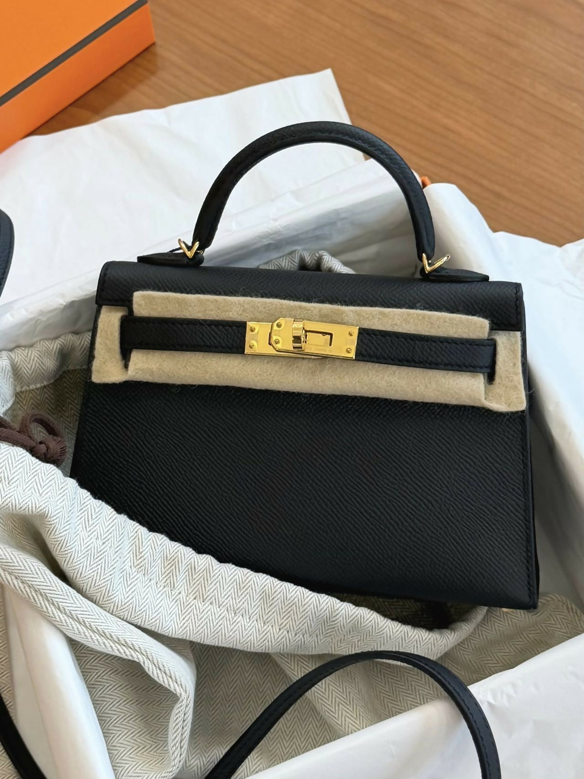Hermès Mini Kelly II Noir / Black Epsom Leather with Gold Hardware G Stamp