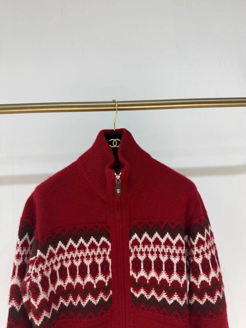 Loro Piana Red Cashmere Zip-Up Cardigan