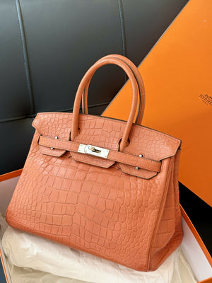 Hermès Birkin 30 Orange H / Hermès Orange Matte Crocodile with Palladium Hardware Square