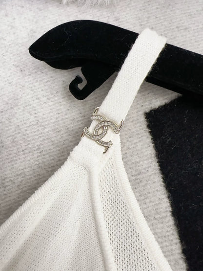 Chanel Off-White Knit Double C Strap Dress