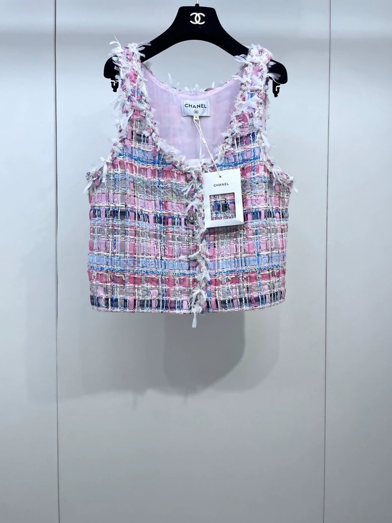 Chanel 25S pink tweed vest cardigan