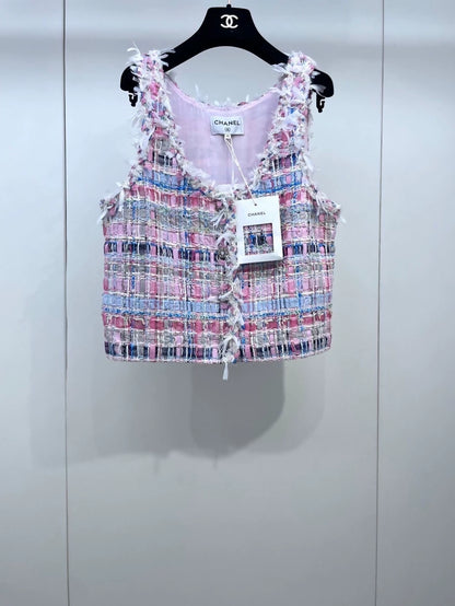 Chanel 25S pink tweed vest cardigan