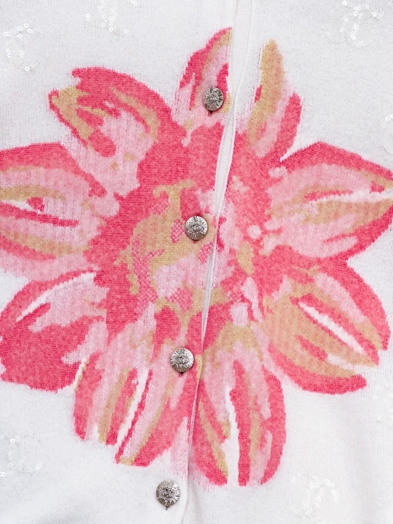 Chanel 24SS ecru/pink flower cardigan