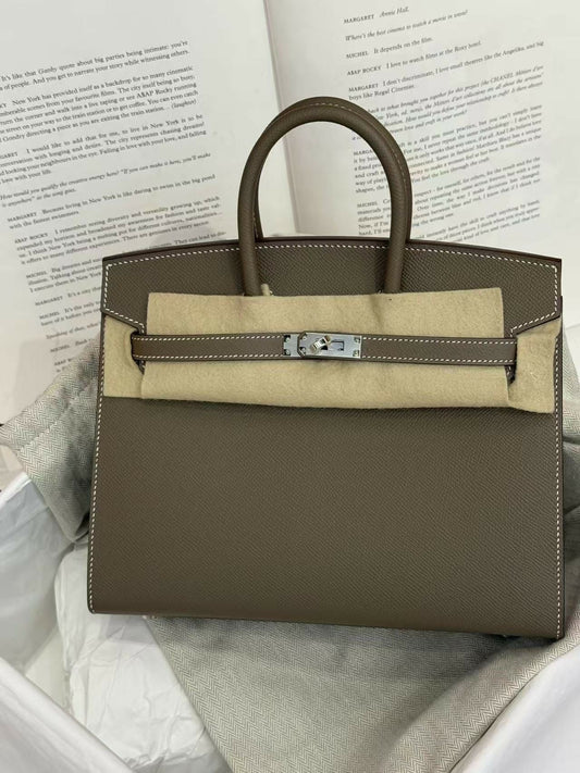 Hermès Birkin 25 Sellier Étoupe Epsom Leather with Palladium Hardware B Stamp