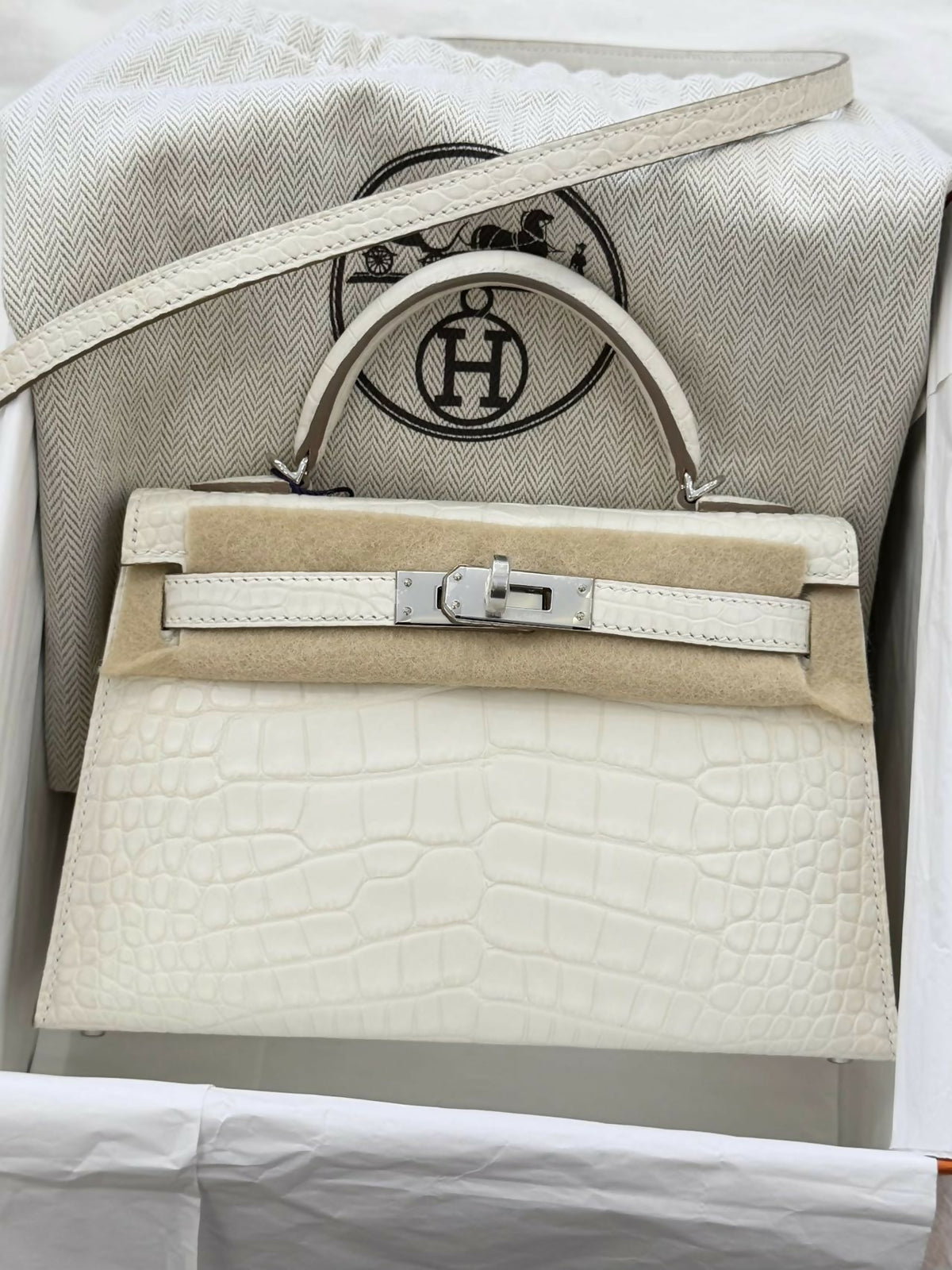 Hermès Mini Kelly II Nata Shiny Crocodile with Hardware B Stamp
