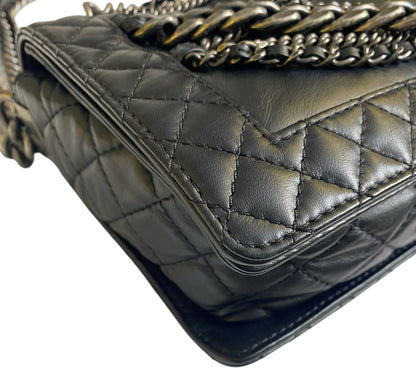 Chanel 13A Enchained Boy Bag Black Leather Old Medium Flap Bag