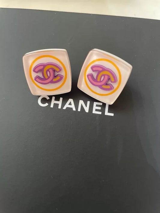 Chanel 24p Colorful square enamel earrings
