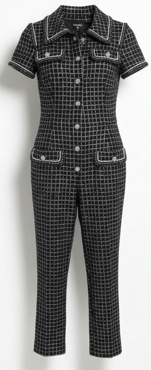 Chanel 20S Black Metallic Silver Iridescent One Piece Jumpsuit FR 38