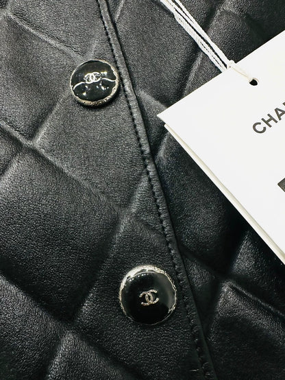 Chanel 25P black quilted lambskin leather jacket