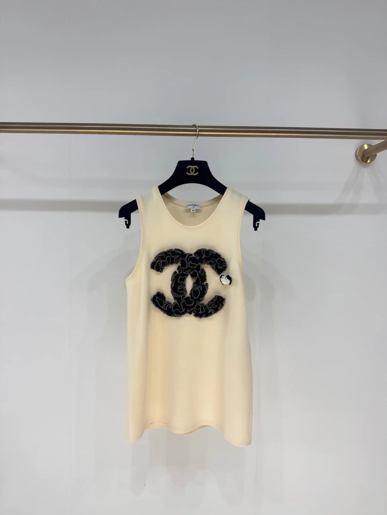 Chanel off-white double C camellia vest top