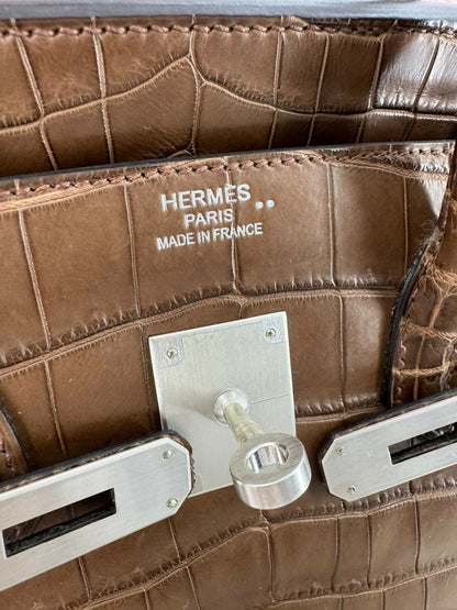 Hermès Birkin 35 Gris Éléphant Matte Niloticus Crocodile with Palladium hardware
