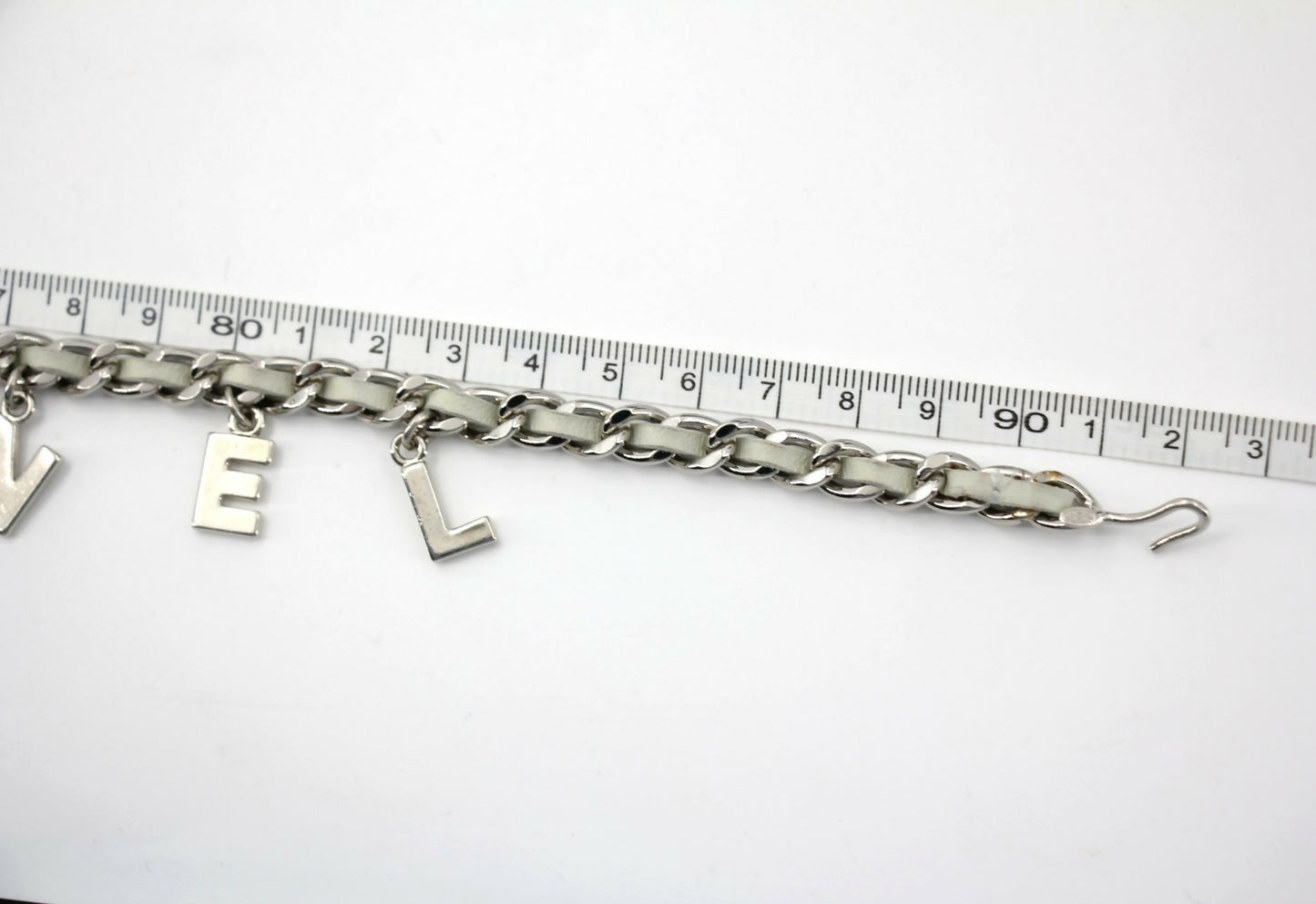 Chanel Vintage 09C Leather-threaded Metal Olive Green and Silver Waist Chain L91