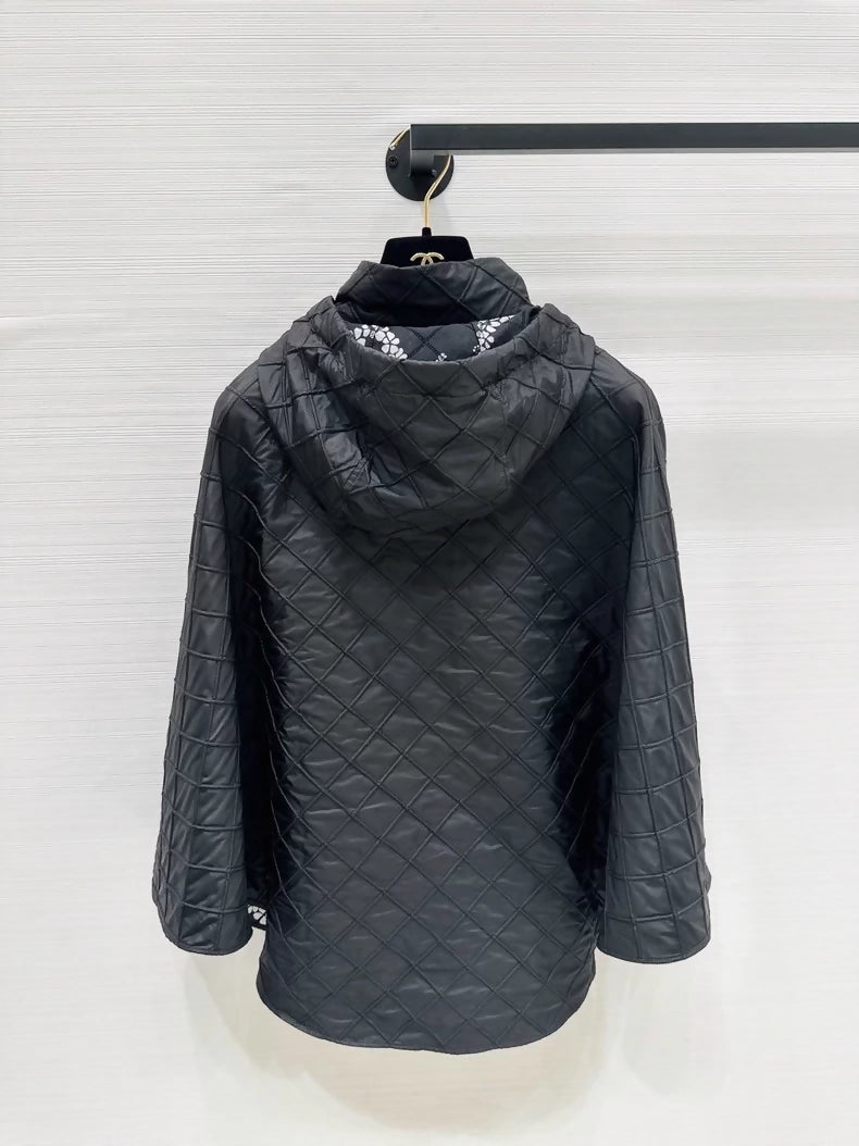 Chanel 25m new black cape hooded jacket