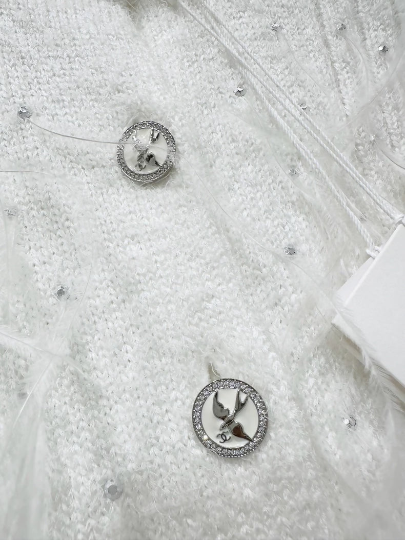 Chanel 25S white feathers cardigan