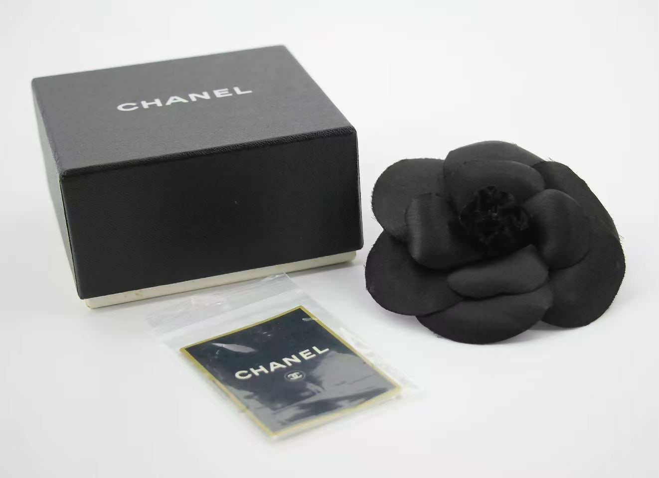 Chanel Vintage 81-85 Silk Black Large Camellia Brooch