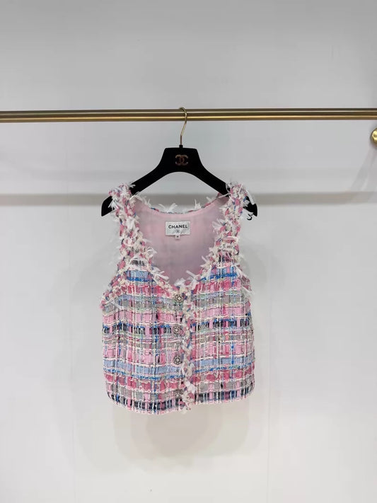 Chanel 25S pink tweed Tassel Vest
