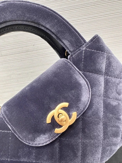 Chanel Large Kelly Velvet Quilted Leather Shoulder/Crossbody Bag