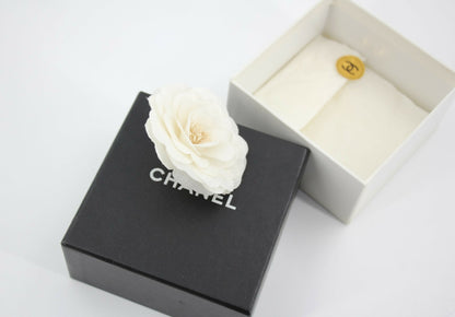 Chanel Vintage 81-85 Fabric White Camellia Brooch
