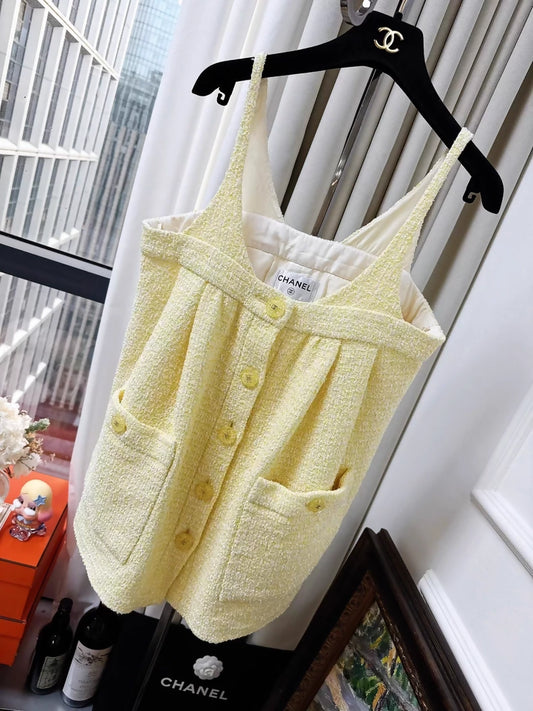 Chanel 19s Yellow Tweed Dress