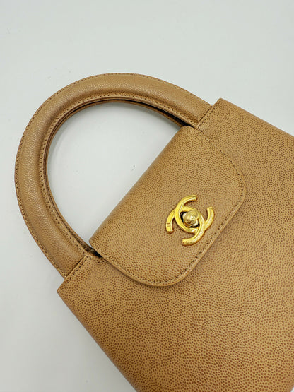 Chanel 1998 Series 5 Vintage Beige Caviar Leather Micro Kelly Bag