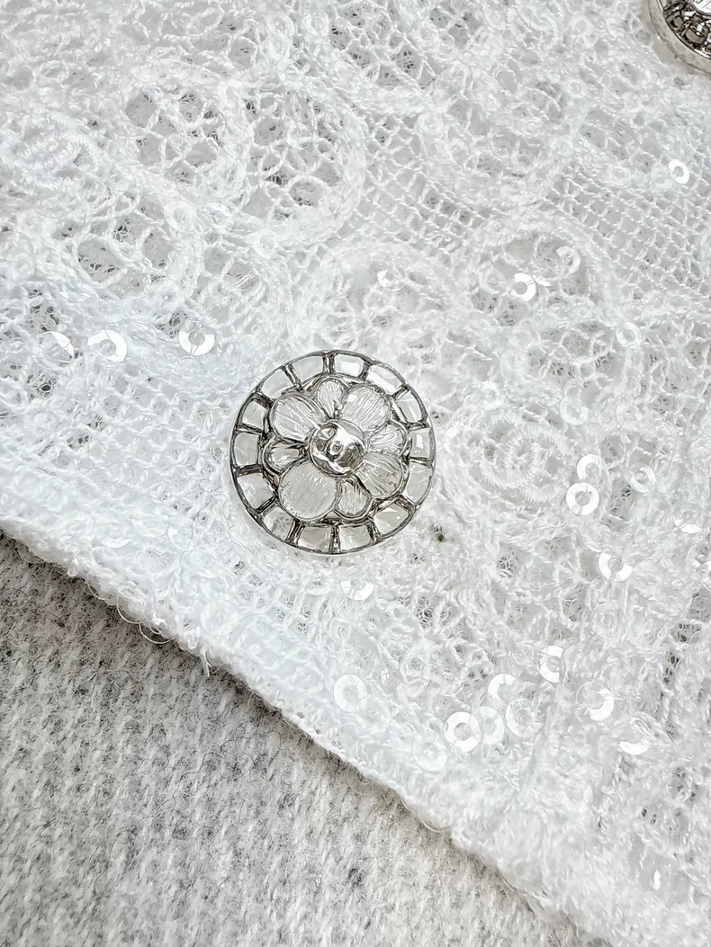 Chanel 24S white lace sequined camellia jacket
