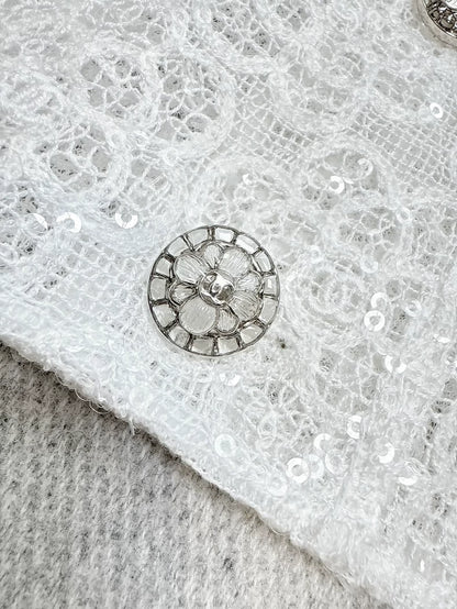 Chanel 24S white lace sequined camellia jacket