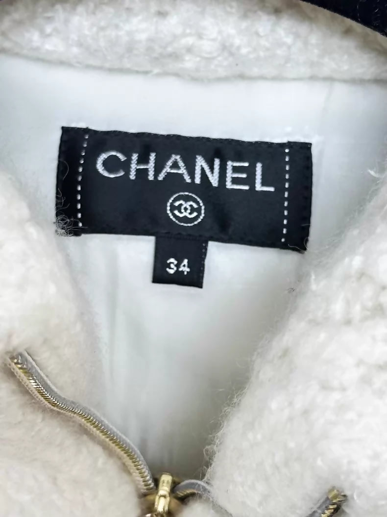 Chanel 17A ecru tweed down jacket