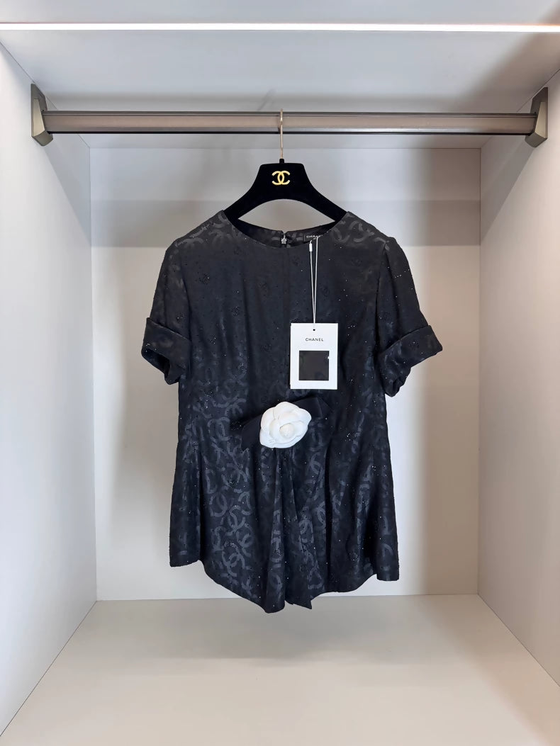 Chanel 23S Black Camellia T-Shirt
